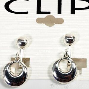 Women's Stunning Polished Silver tone Circle Hoop Clip-on Drop Earrings, 1-inch